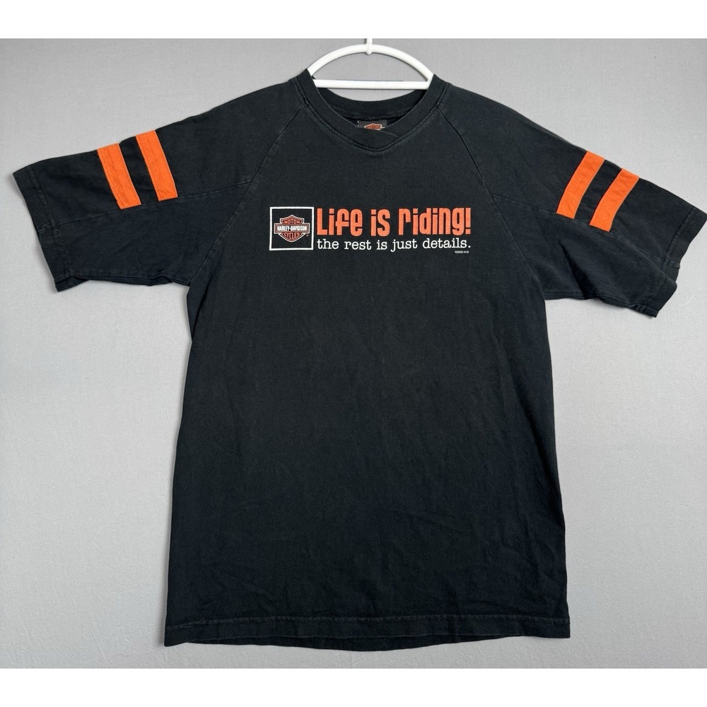 Vintage Harley Davidson Life Is Riding Shirt‎ Mens Medium Black Graphic Rushmore